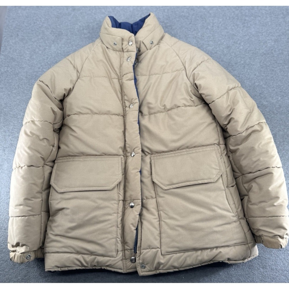L.L. Bean Mens Puffer Jacket Tan Insulated Quilted Winter Coat USA Made Vintage